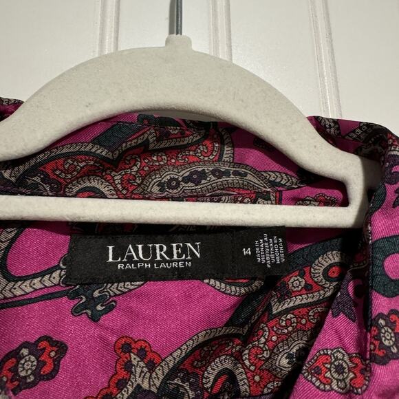 Lauren Ralph Lauren Pink Paisley Shirt Dress Belted Size 14 - Picture 6 of 8